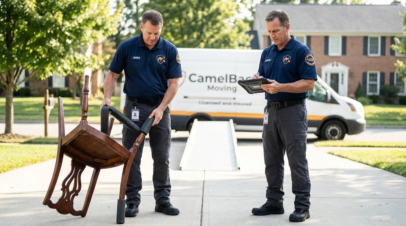 Movers inspecting furniture for damage prevention before loading in Goodlettsville, TN