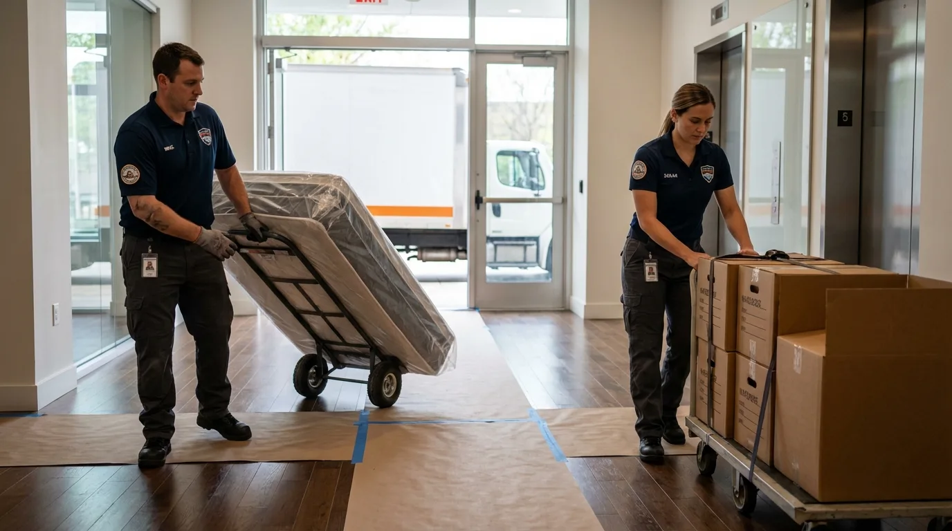 Professional apartment movers loading elevator in Goodlettsville, TN